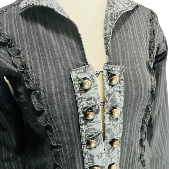 DEAD THREADS Womens Gothic Pinstripe Jacket Sz L Steampunk Vampcore Costume Y2K - Picture 8 of 11